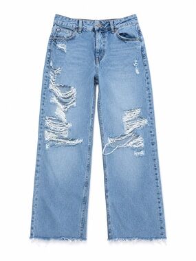 ZARA Light Blue Distressed Wide-Leg Jeans - Women